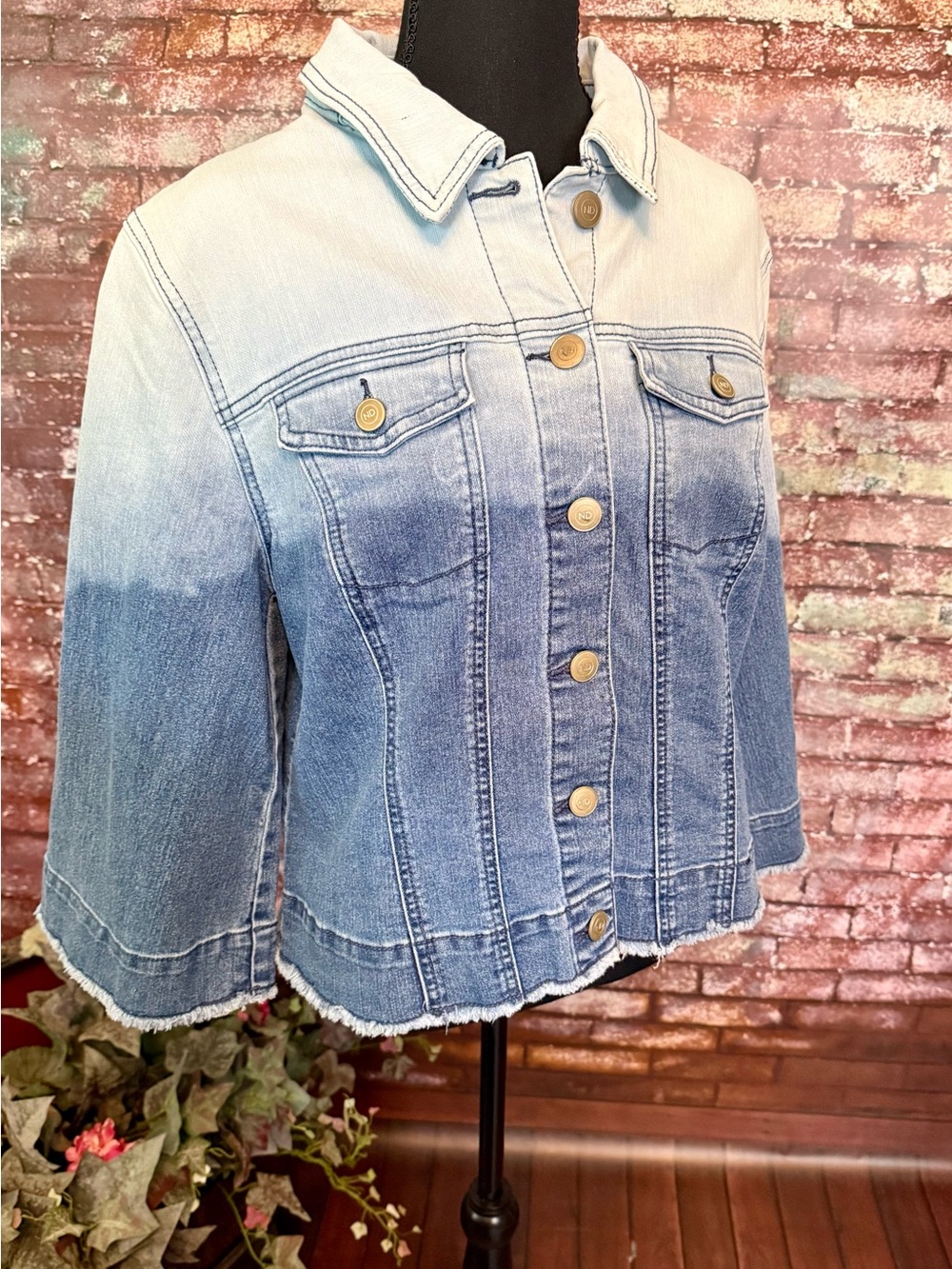 New Direction  Blue Ombre Cropped Denim Jacket